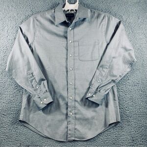 JOS.A.Bank Dress Shirt Men's Tailored Fit Long‎ Sleeve Button Up Gray 15.5 34/35